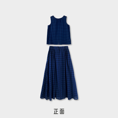 Miss couleur复古两色格子裙套装无袖上衣半身裙等跑单MC010