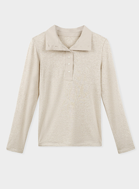 Miss couleur设计感燕麦色亨利领打底衫翻领长袖T恤上衣MC030