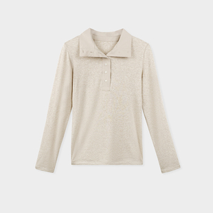 Miss couleur设计感燕麦色亨利领打底衫翻领长袖T恤上衣MC030