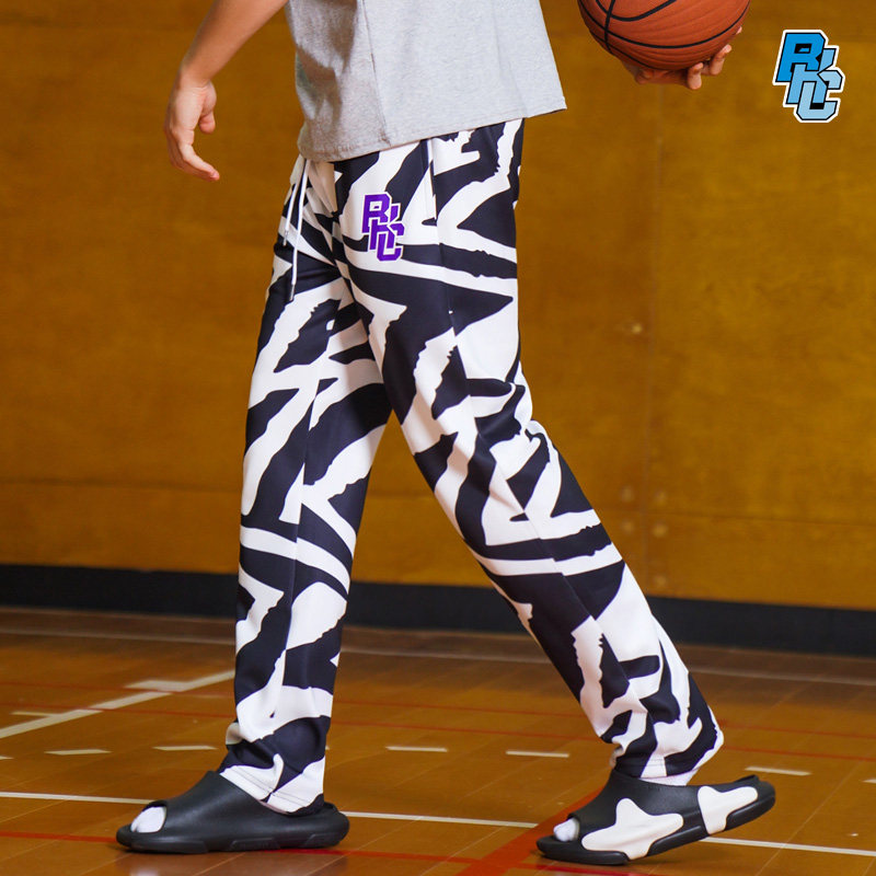 bkcxzice破冰正品美式篮球长裤男斑马纹直筒运动裤子宽松微喇卫裤