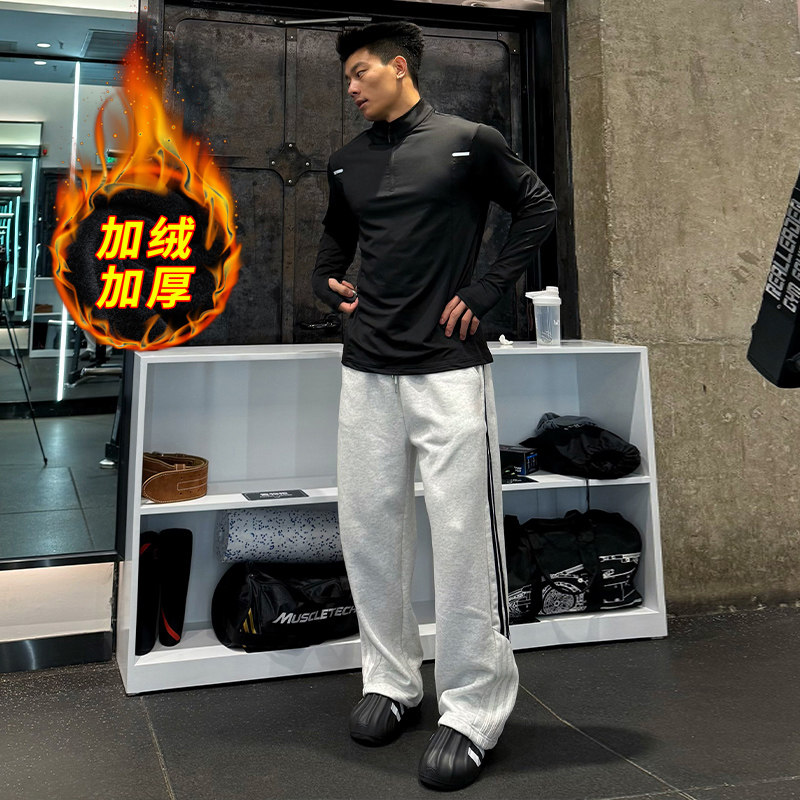 破冰正品冬季加绒半拉链训练服篮球速干衣男美式复古运动健身卫衣