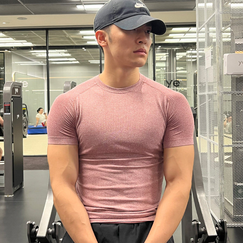 bkcxzice鲨鱼纹健身短袖显壮紧身跑步速干衣男美式体育生运动t恤