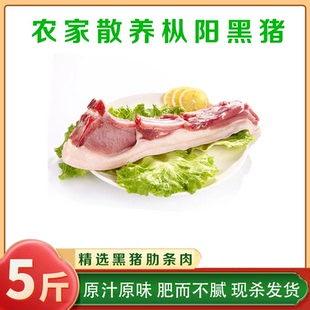 农家放养枞阳黑猪中肋条肉5斤装安徽安庆特产新鲜现杀现发黑猪肉
