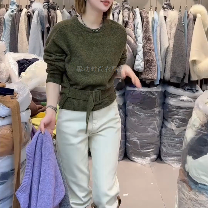收腰绑带羊毛毛衣女2025秋冬新款