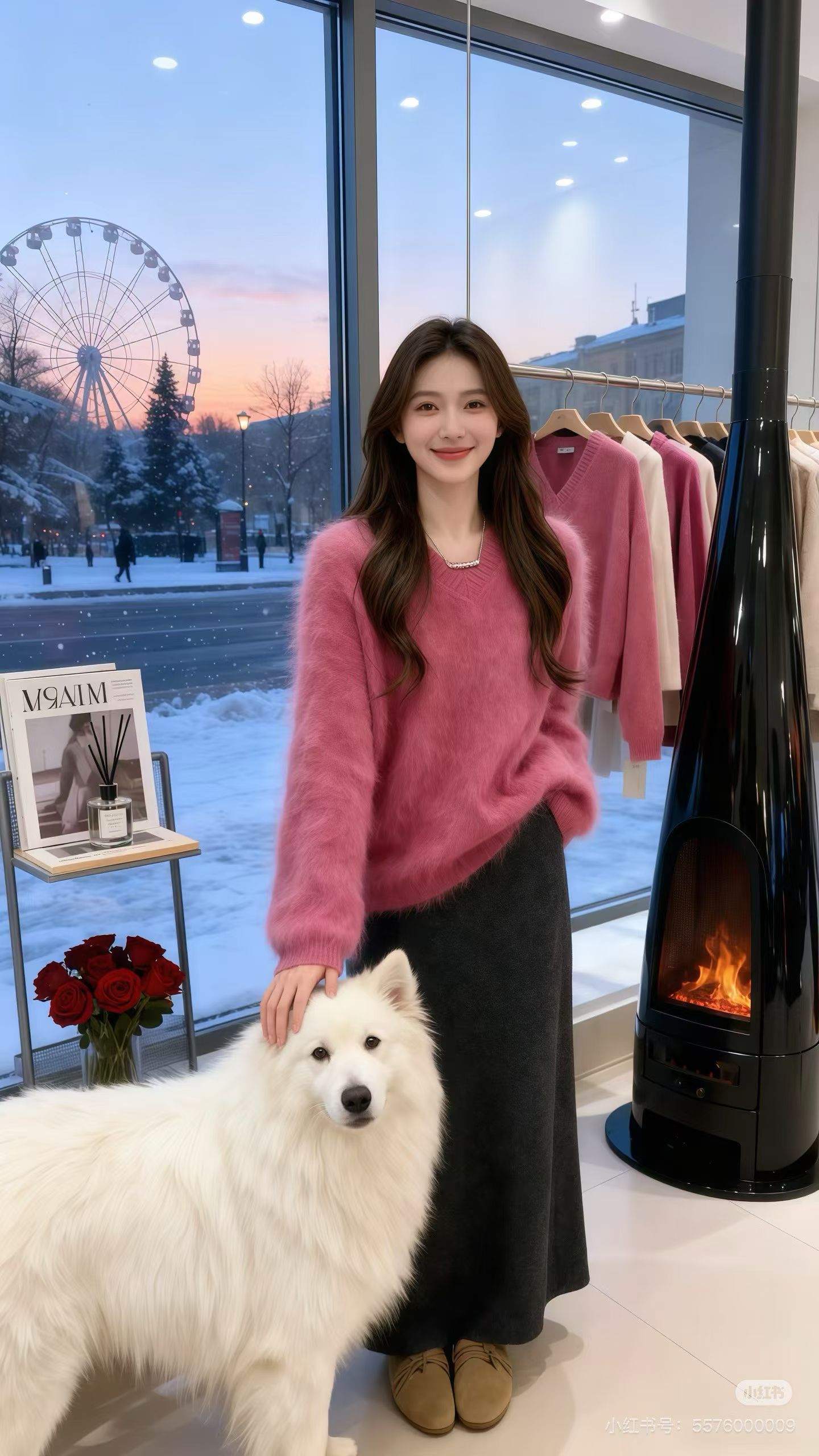 温柔玫粉色V领拉毛毛衣女2025宽松显瘦上衣 气质内搭外穿针织衫潮