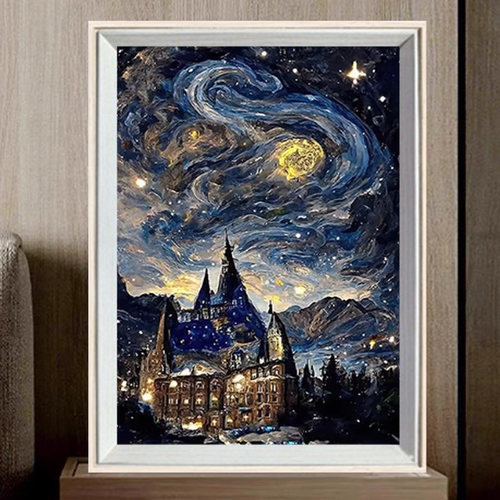 霍格沃兹城堡梵高星空钻石画