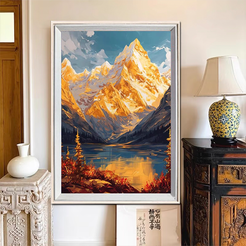 新款日照金山手工diy钻石画5d粘贴画十字绣带框钻石粘贴画装饰画