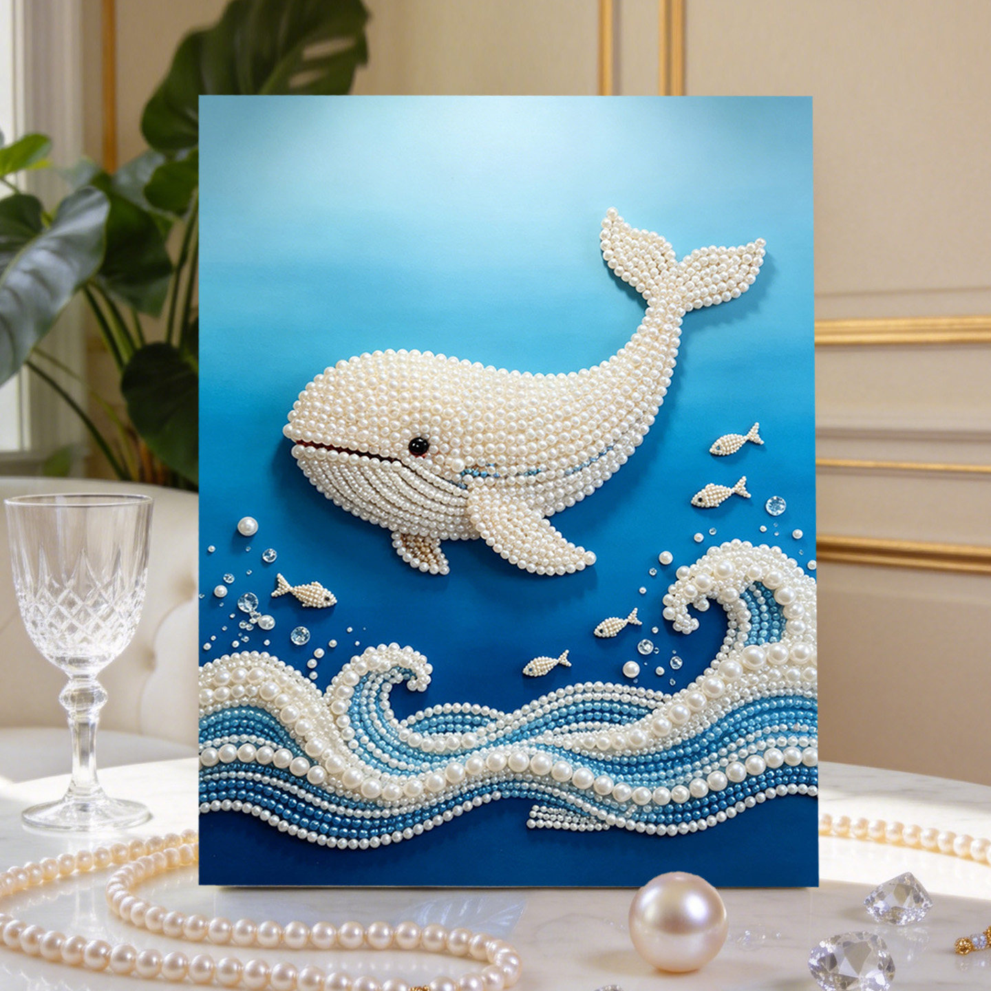 2026新款珍珠画鲸鱼海豚DIY手工钻石贴画高级材料包客厅装饰画