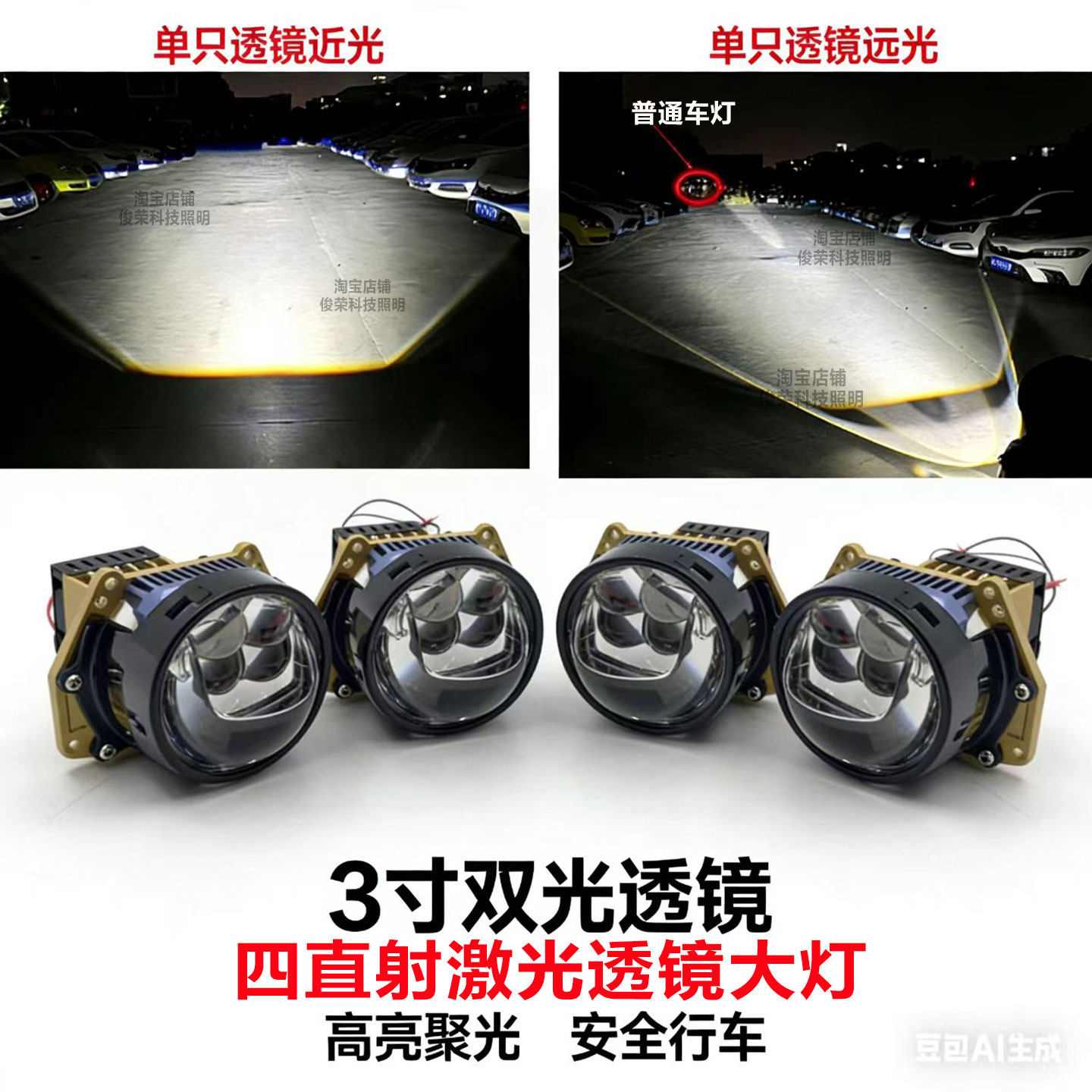 LED双光透镜四直射激光大灯高亮