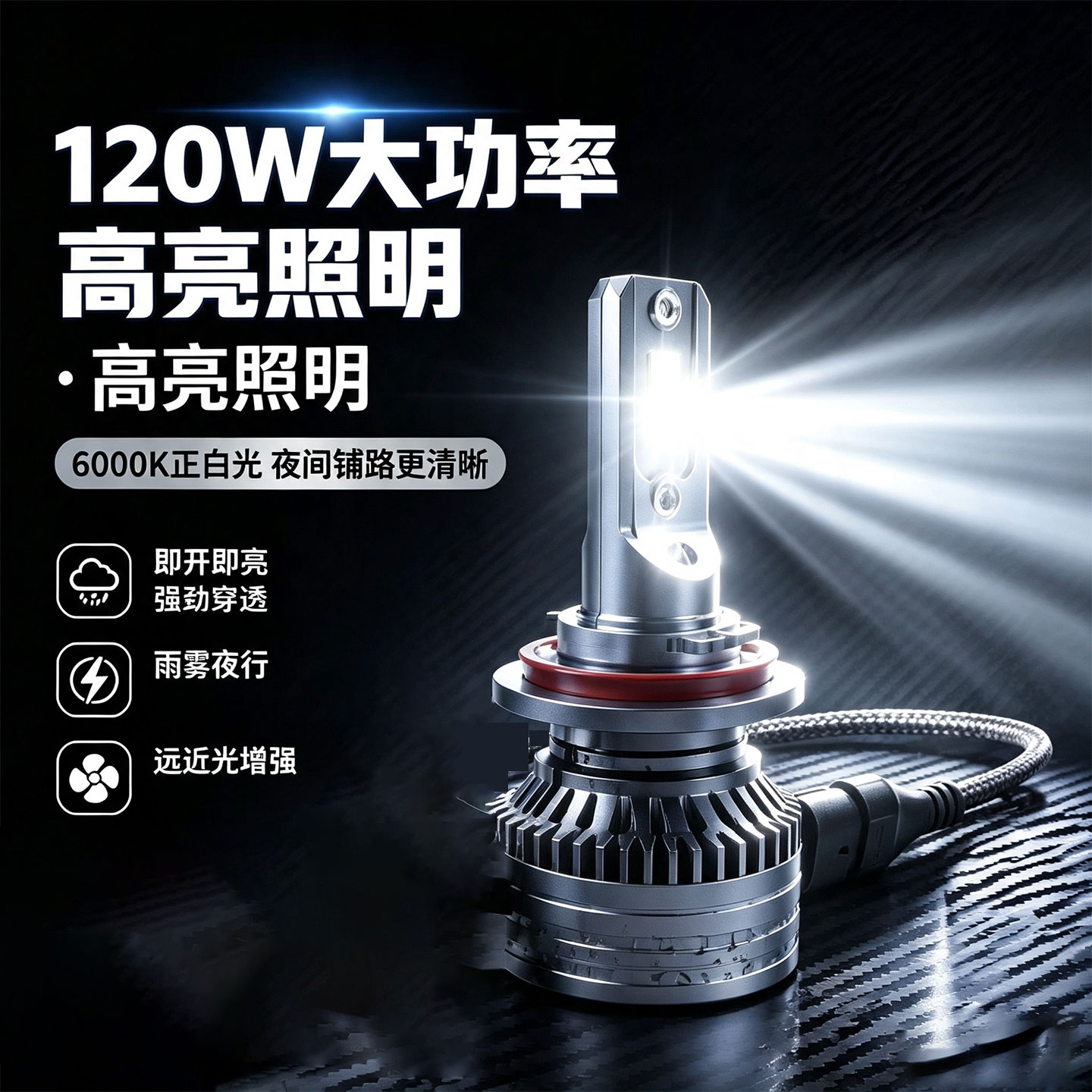 120W/6000KLED大灯泡即开即亮