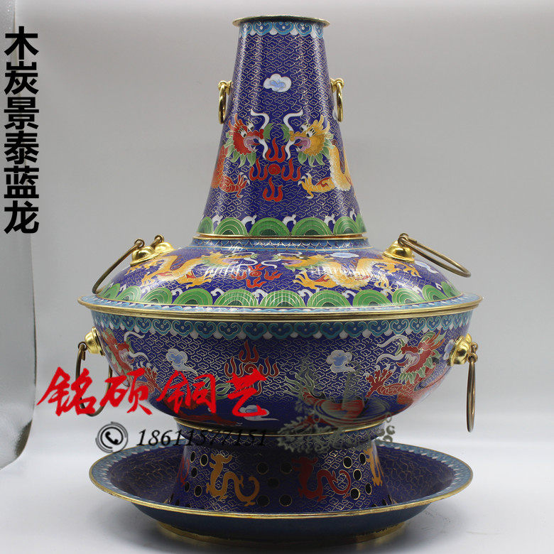正品28-40cm景泰蓝铜火锅 木炭加厚铜火锅 纯手工紫铜鸳鸯铜火锅