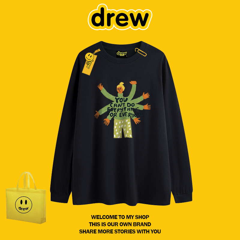 DREW 时尚美式潮牌宋佳明星同款高级感插画正肩长袖T恤男女上衣