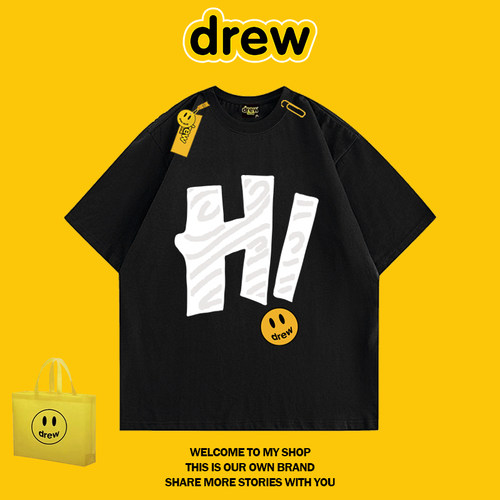 DREW情侣同款笑脸HI字母印花T恤
