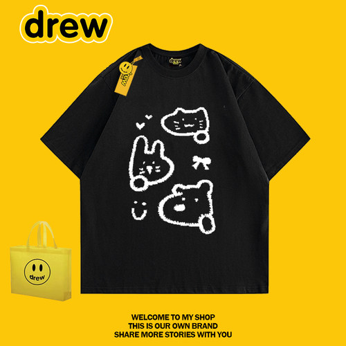 Drew美式兔子印花宽松纯棉T恤