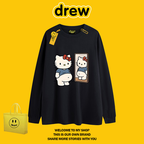 Drew卡通KT猫宽松圆领长袖T恤