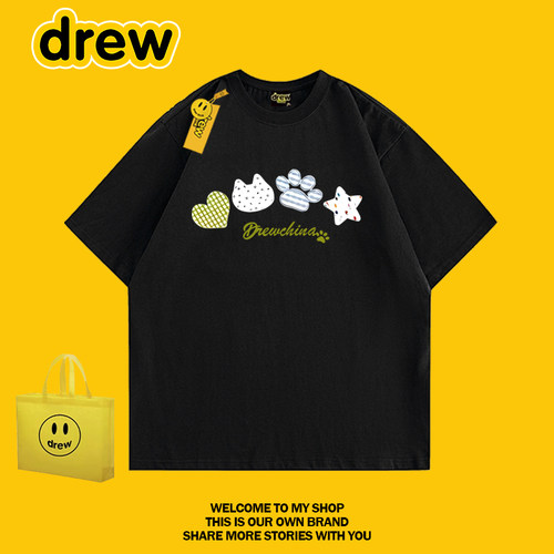 drew美式猫咪纯棉宽松短袖T恤