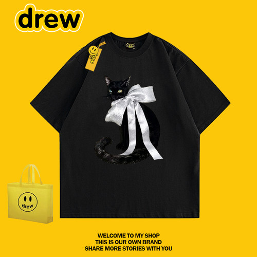 drew暗黑猫咪蝴蝶结纯棉短袖T恤