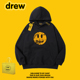 DREW美式 潮牌做旧裂纹笑脸连帽卫衣秋冬加绒宽松男女情侣帽衫 外套