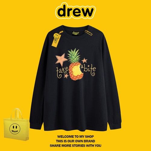 Drew美式卡通星星菠萝长袖T恤