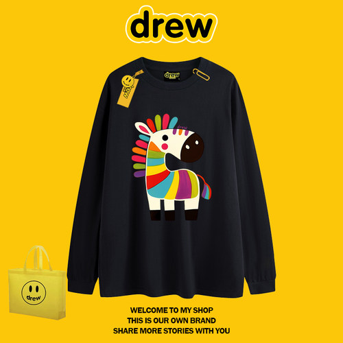 DREW美式小马卡通长袖宽松T恤