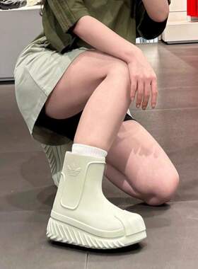 adidas阿迪达斯高筒雨鞋男女三叶草高帮厚底贝壳头防水雨靴IE0387