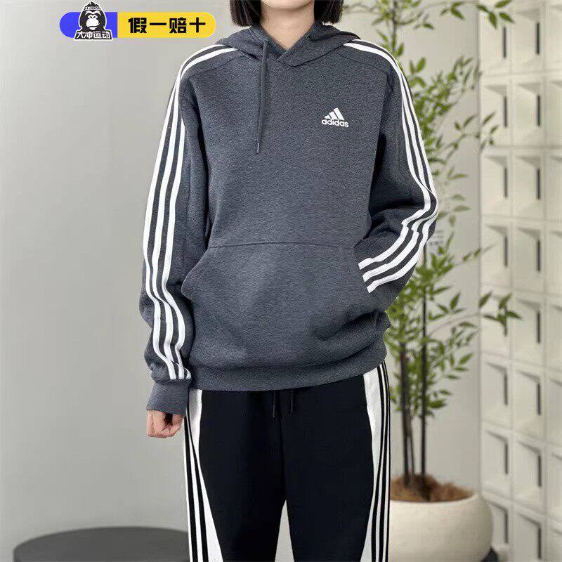 正品Adidas阿迪达斯三叶草加绒卫衣男女情侣连帽外套套头衫运动服
