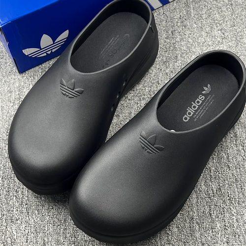 Adidas阿迪达斯三叶草正品黑色厚底厨师鞋女时尚穆勒鞋运动拖鞋
