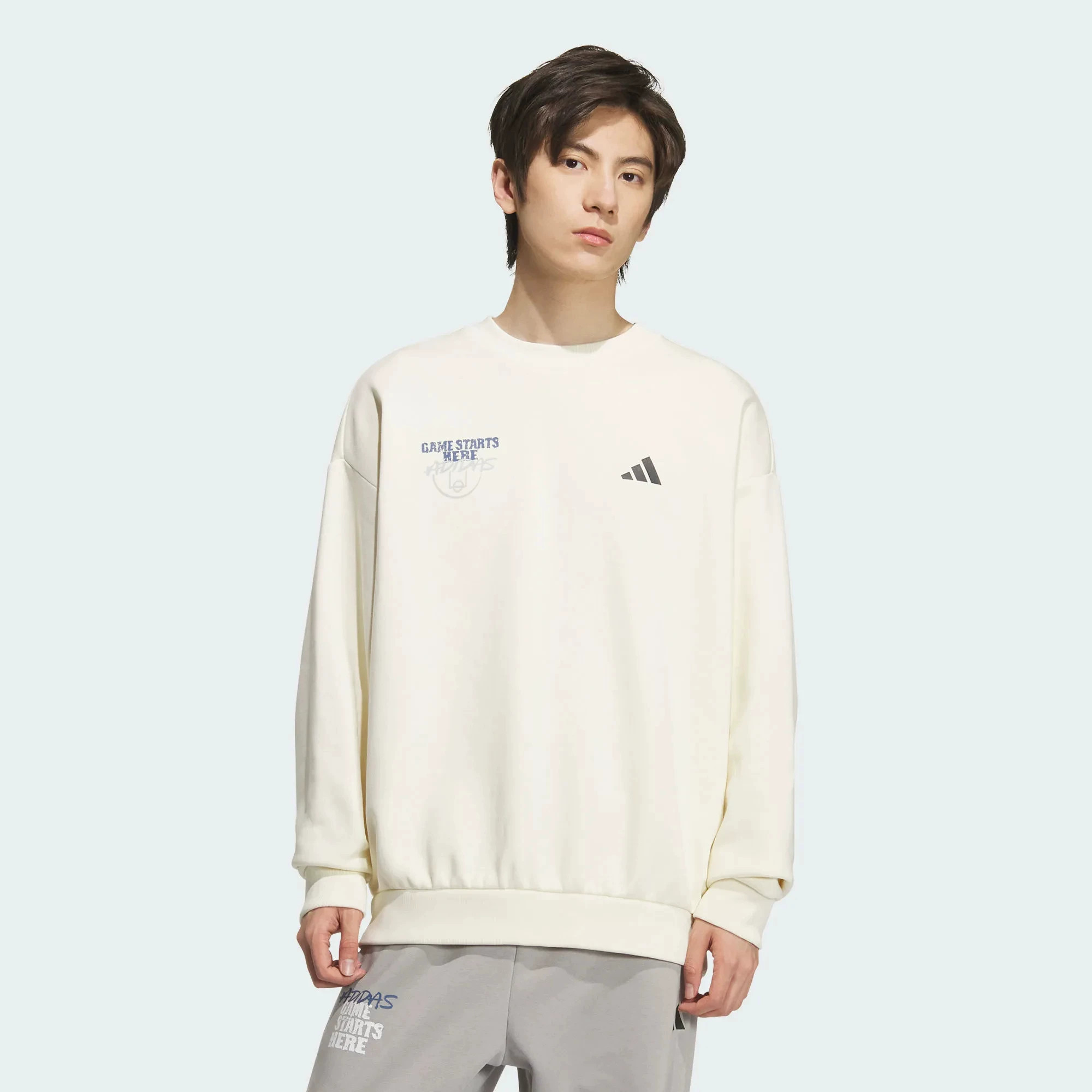 Adidas阿迪达斯男子加绒卫衣26秋冬运动上衣休闲圆领套头衫KC2786