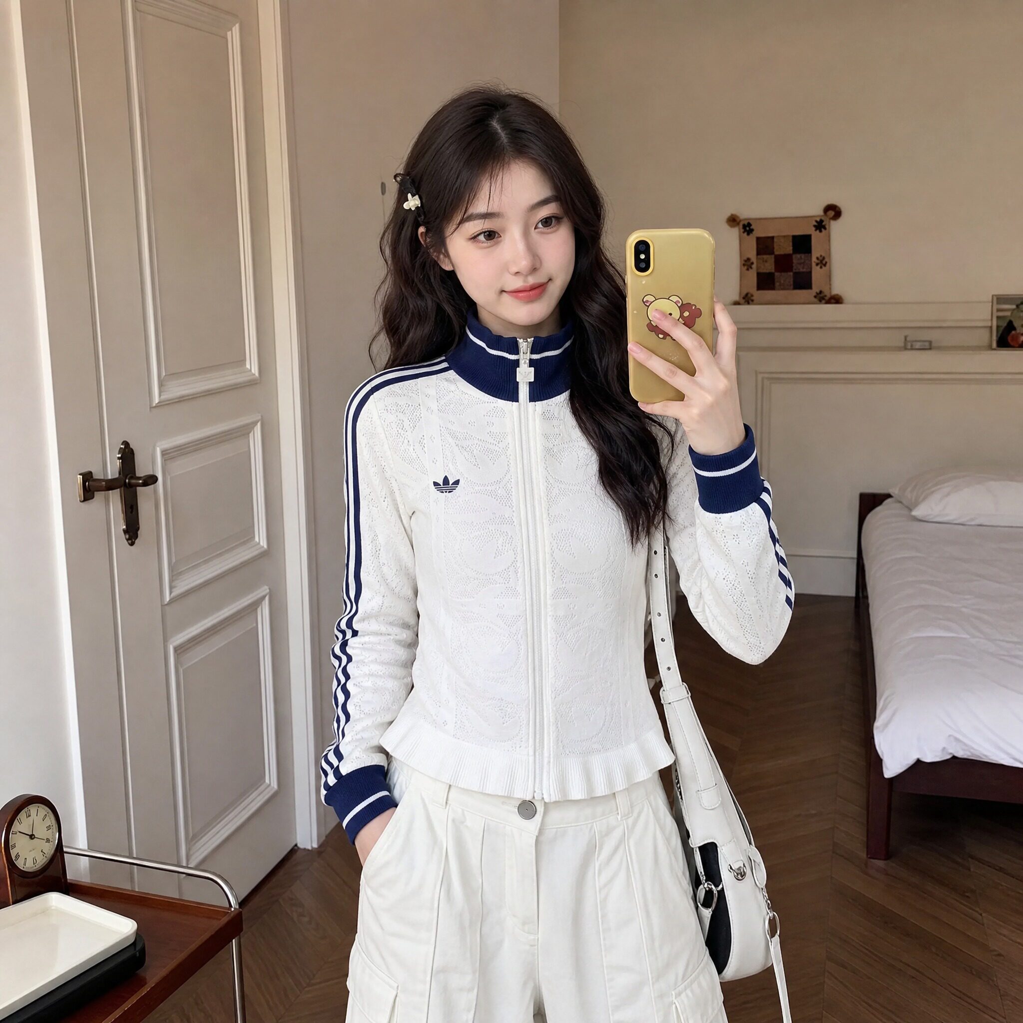 阿迪三叶草女款镂空修身运动夹克
