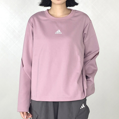 Adidas阿迪达斯卫衣秋2025新款女装长袖圆领休闲运动t恤粉 HF0044