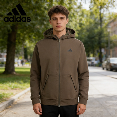 阿迪达斯正品复古外套男士2025新款户外防风运动服连帽夹克IX9059