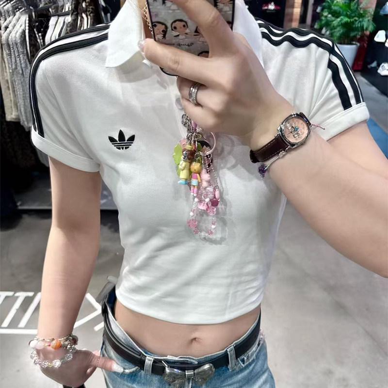 Adidas阿迪达斯三叶草运动POLO衫短袖女子百搭休闲白色T恤KD3697