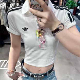 Adidas阿迪达斯三叶草运动POLO衫短袖女子百搭休闲白色T恤KD3697