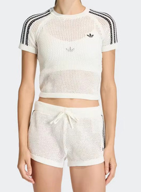 阿迪达斯正品三叶草系列女装运动服半袖CROCHET TEE短袖T恤KE0200