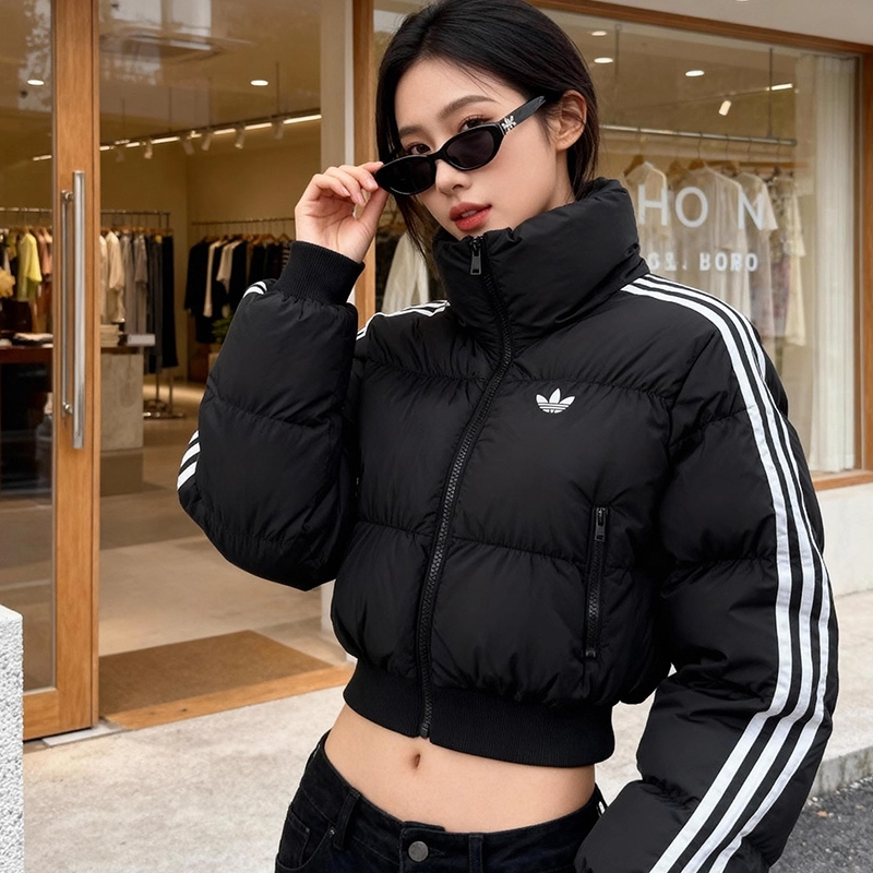 阿迪达斯三叶草女生棉服冬季新款保暖时尚短款面包服外套JX2970