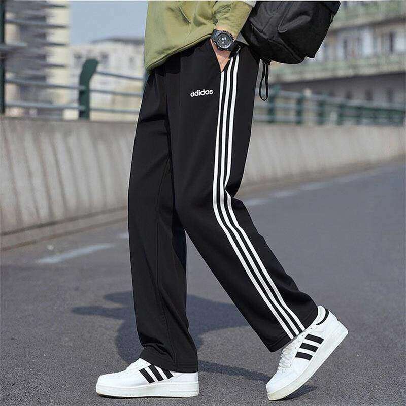Adidas阿迪达斯直筒裤男新款篮球跑步休闲三条杠复古宽松大码运动