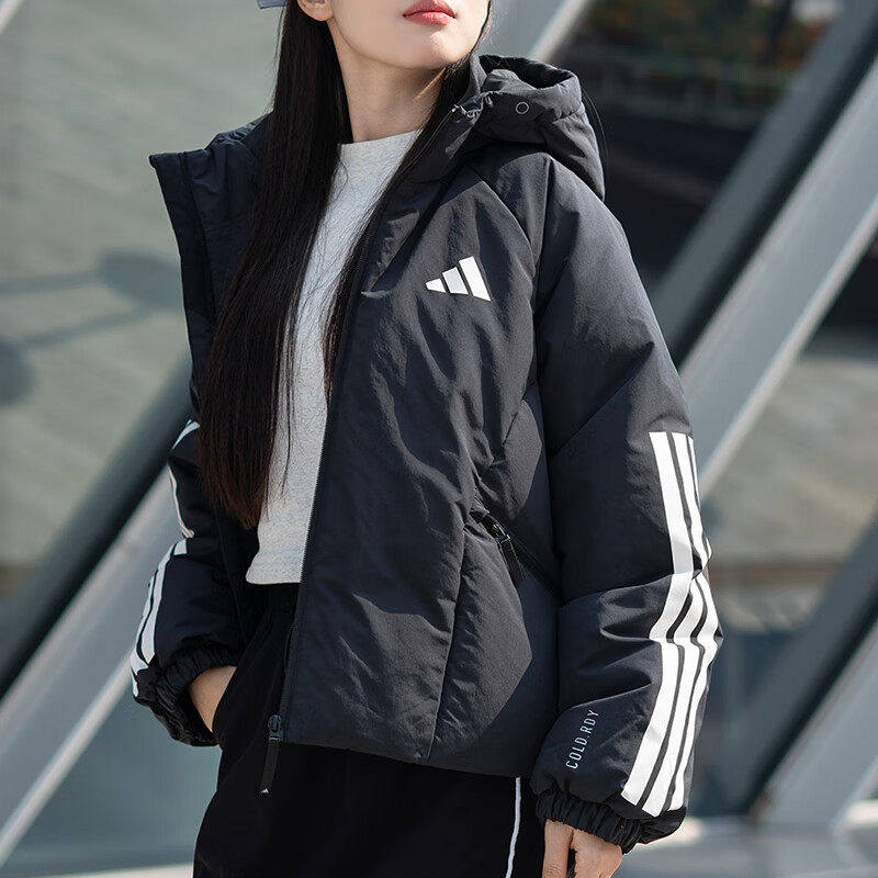 Adidas阿迪达斯短款羽绒服女冬季加厚面包服保暖连帽外套 JG3866