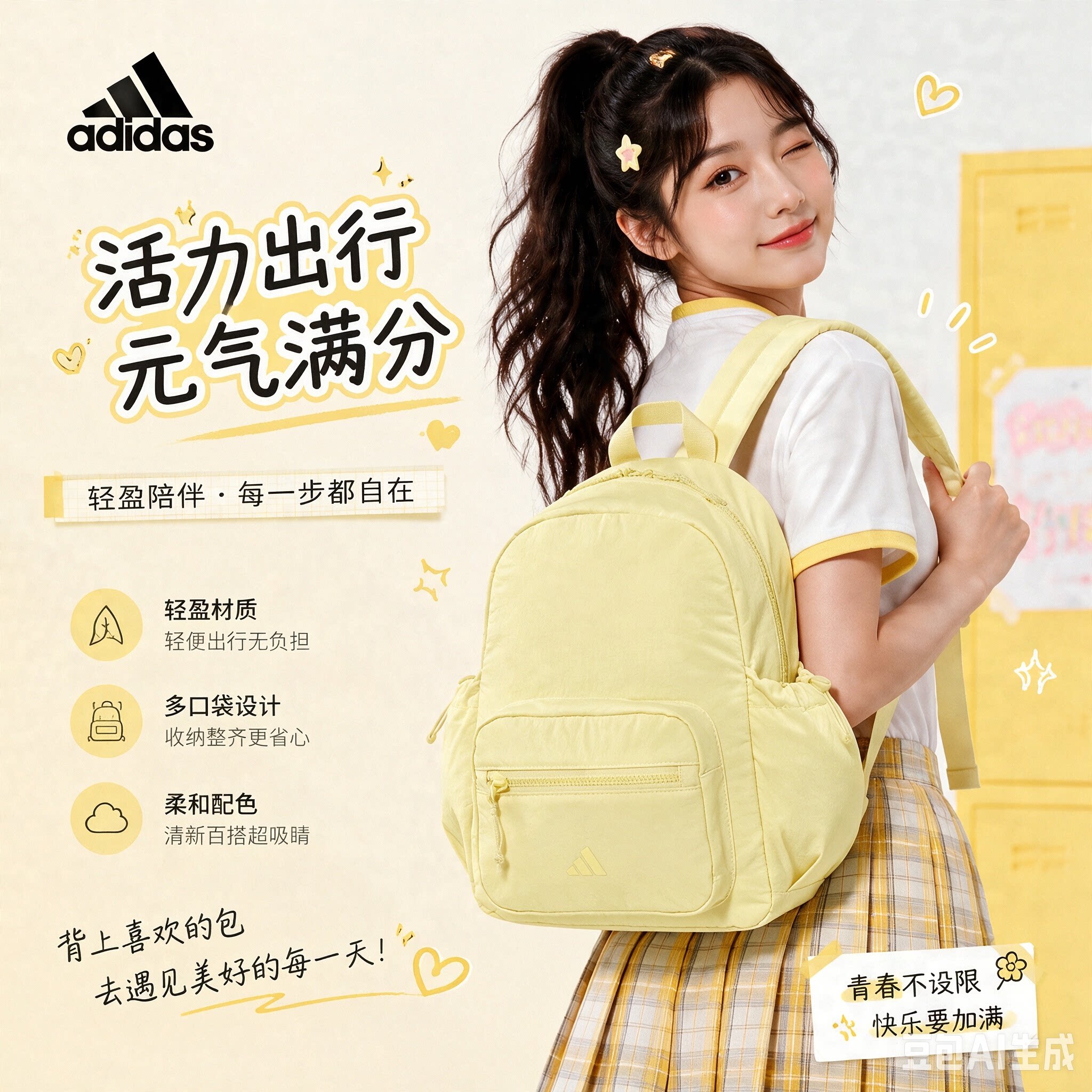 Adidas/阿迪达斯正品2025新款男女经典出游多巴胺双肩背包 KC1392