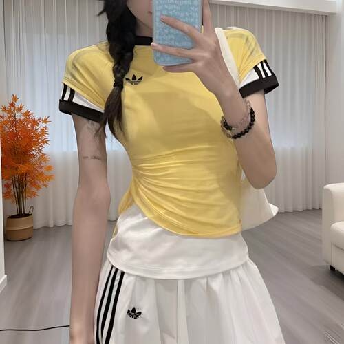 Adidas/阿迪达斯三叶草短袖女宋雨琦同款修身撞色圆领T恤KW4526