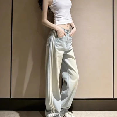 阿迪达斯三叶草女裤2026春季新款运动休闲潮流时尚牛仔长裤KW2093