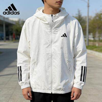 阿迪达斯正品运动服男士2025款adidas宽松透气连帽夹克外套KC3928