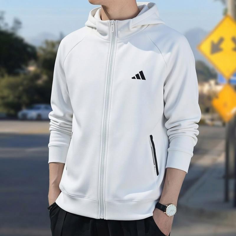 阿迪达斯外套男秋季新款宽松篮球纯色复古开衫运动服男士防风夹克