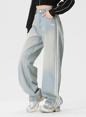 Adidas阿迪达斯三叶草女裤2026春季新款运动休闲牛仔长裤KW2093