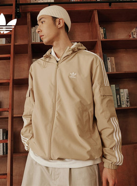 流光风 阿迪达斯三叶草 经典条纹运动外套连帽夹克男女款KB1943