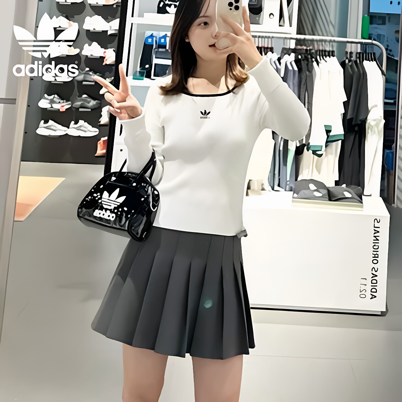 阿迪达斯三叶草女子套头衫方领运动休闲针织紧身打底衫正品JM8055