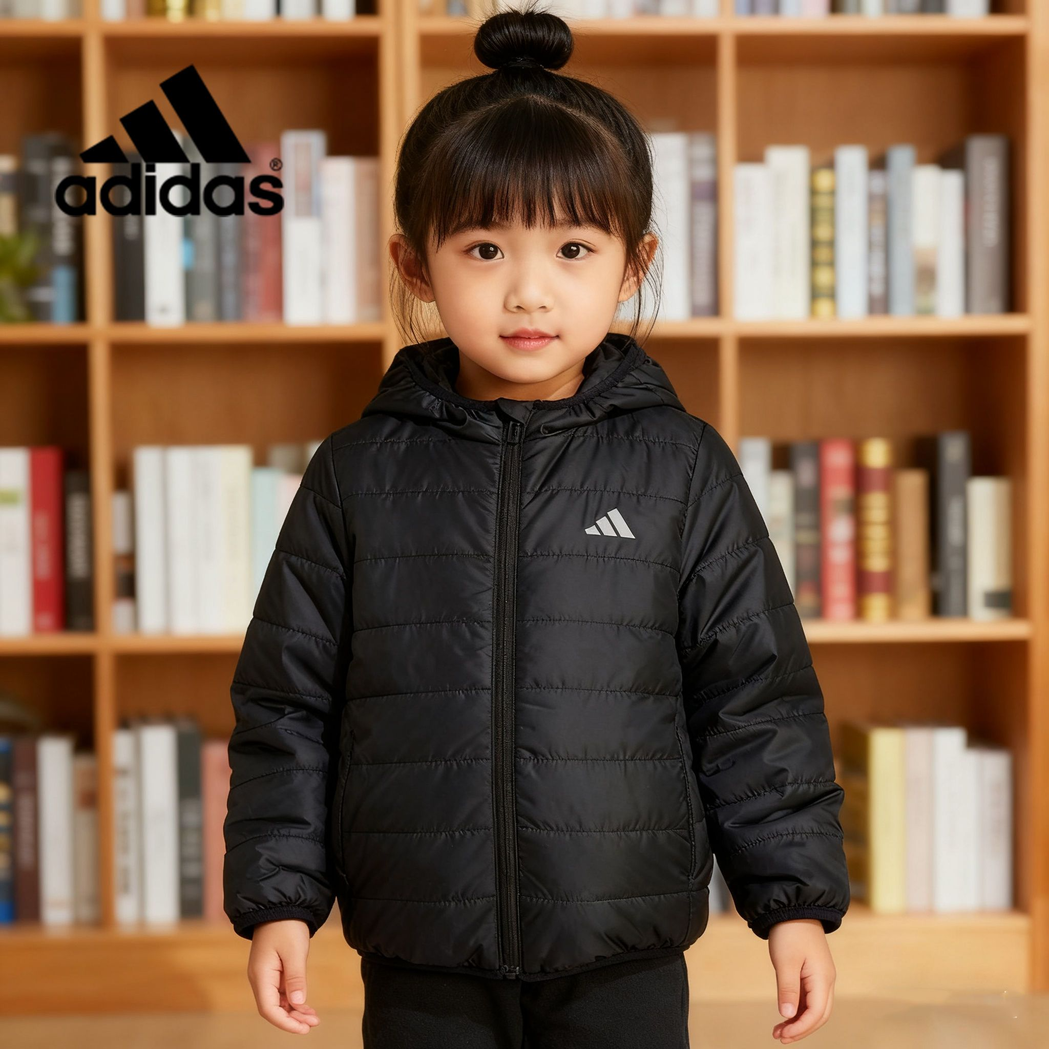 Adidas/阿迪达斯正品冬季儿童款时尚拒水保暖连帽运动棉衣 JM8864