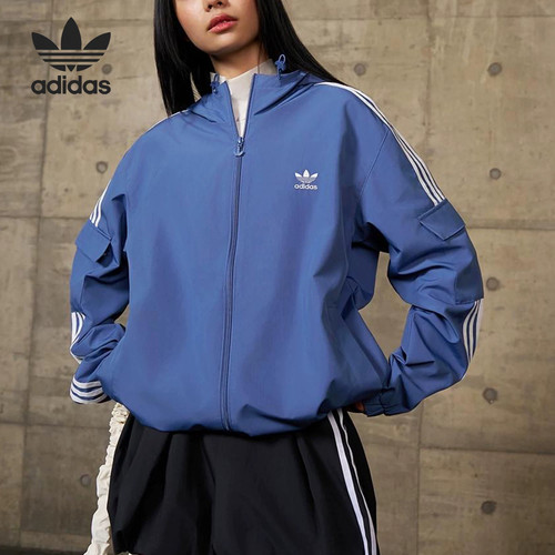 Adidas阿迪达斯正品三叶草运动休闲防风外套连帽夹克男女款KB1946