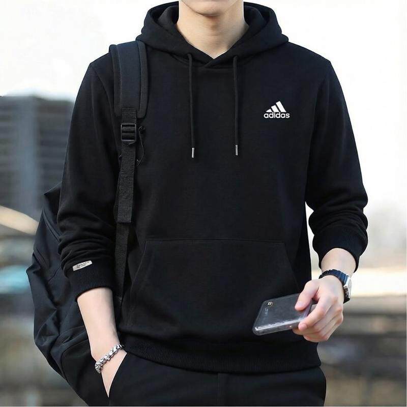 阿迪达斯连帽卫衣男新款宽松休闲百搭运动上衣黑色长袖帽衫外套