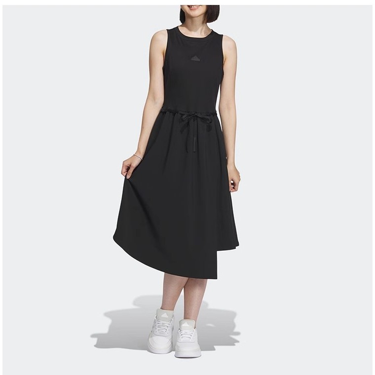 阿迪达斯女子2025夏款显高显瘦收腰裙子休闲背心长款连衣裙IW8256