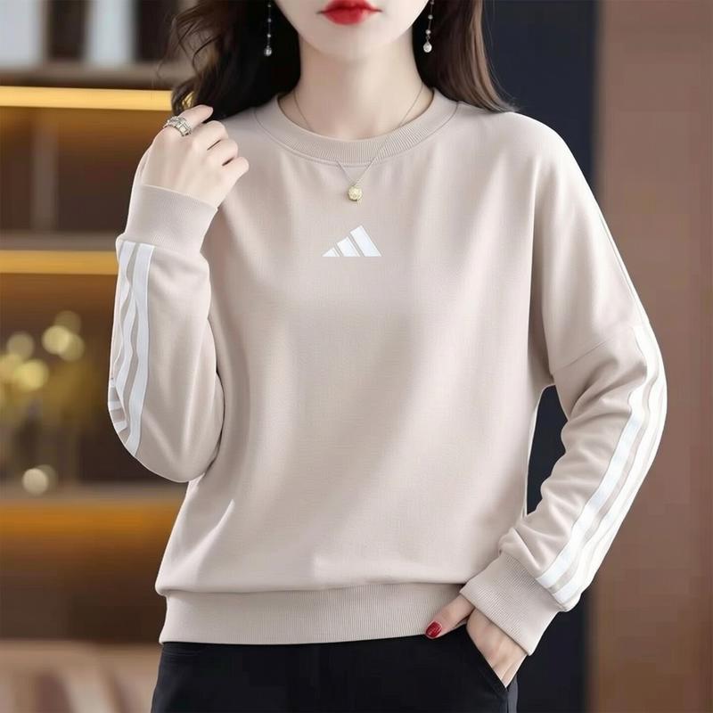 阿迪达斯卫衣女装棉质针织圆领宽松短款上衣纯色女士休闲套头衫